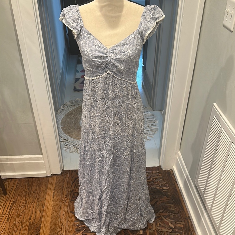 Jessica Simpson Blue Ruched Maxi Dress Sweetheart Neckline